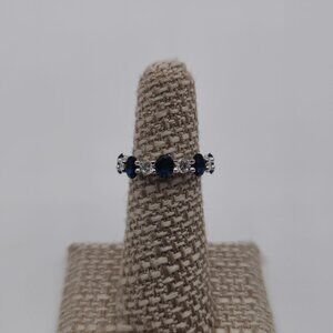 Size 5 Sterling Silver Oval Blue And Round Clear Cubic Zirconia Ring A2734